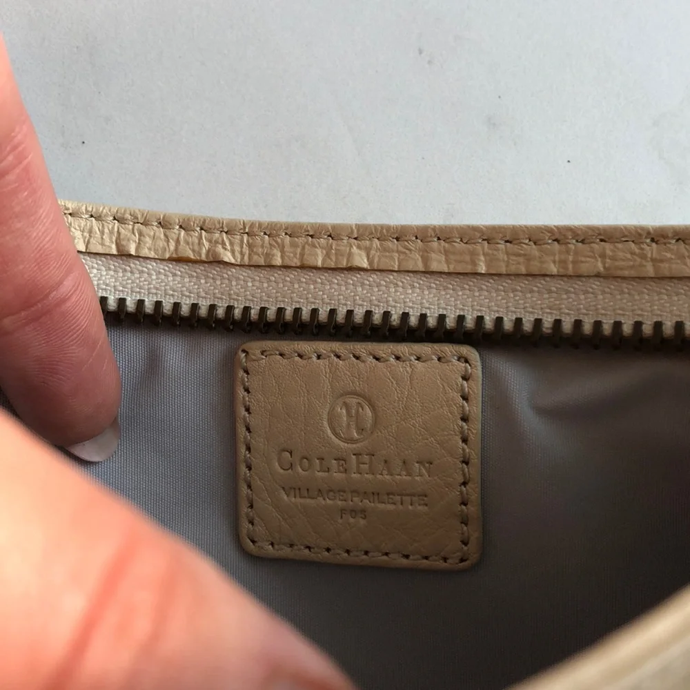 Cole Haan Cream Leather Studded Wristlet Clutch